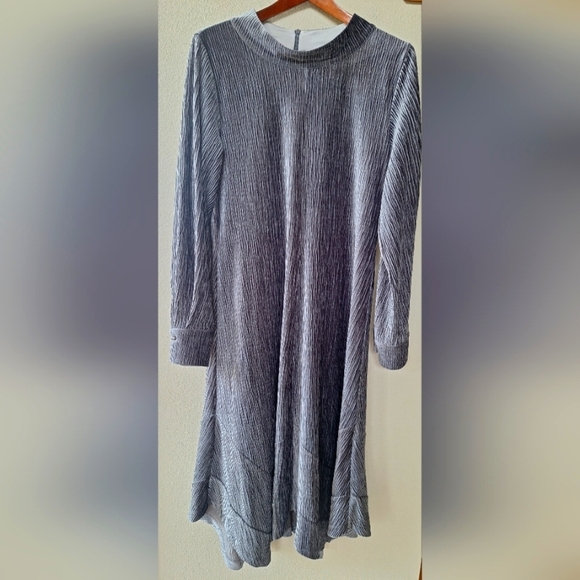 NWT Soft Surroundings Salvaza Womens Gray Velvet Texture Midi Dress Size L - Picture 1 of 8